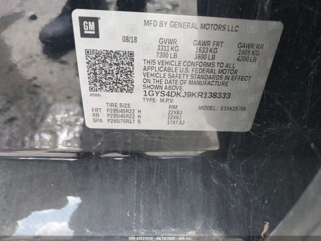 2019 CADILLAC ESCALADE 1GYS4DKJ9KR138333 Photo 8