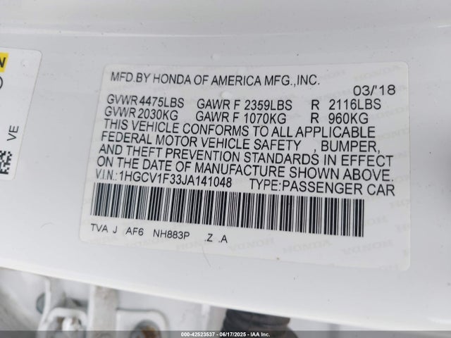 1HGCV1F33JA141048 Honda l15be