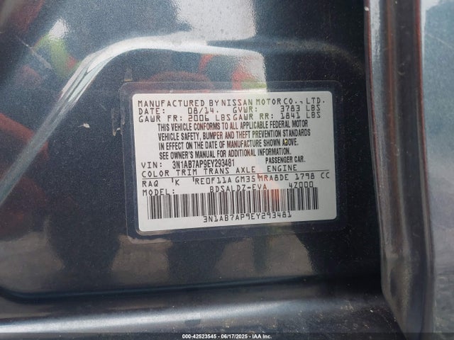 3N1AB7AP9EY293481 Nissan 2014