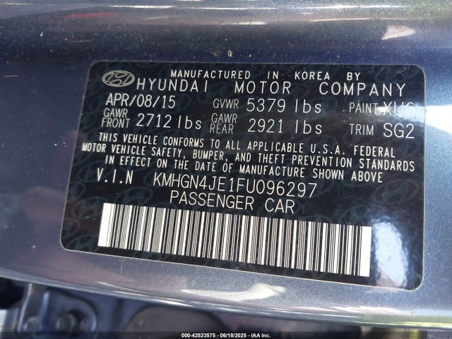 KMHGN4JE1FU096297 Hyundai gasoline 3.8 dohc mpi lambda