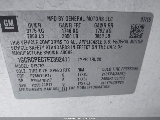 1GCRCPEC7FZ392411 Chevrolet l83 - vvt, active fuel management, aluminum