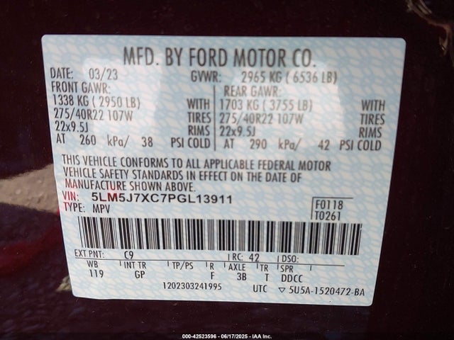 5LM5J7XC7PGL13911 Lincoln gtdi