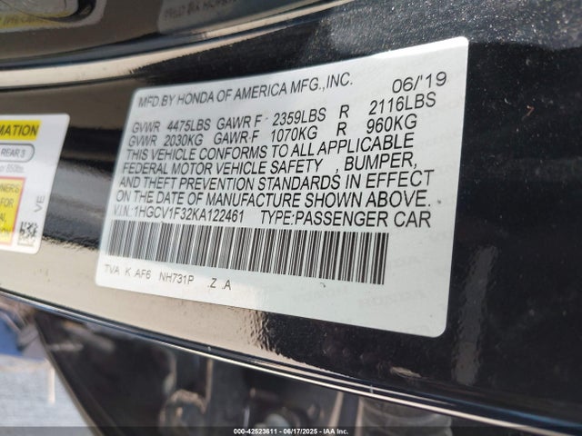 1HGCV1F32KA122461 Honda l15be