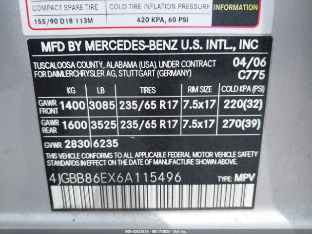 2006 MERCEDES-BENZ ML 350 4JGBB86EX6A115496 Photo 8