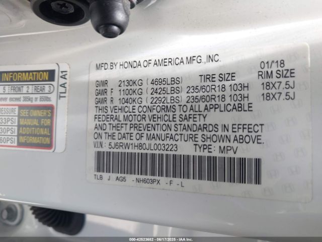 5J6RW1H80JL003223 Honda Cr-v Ex-l/ex-l Navi