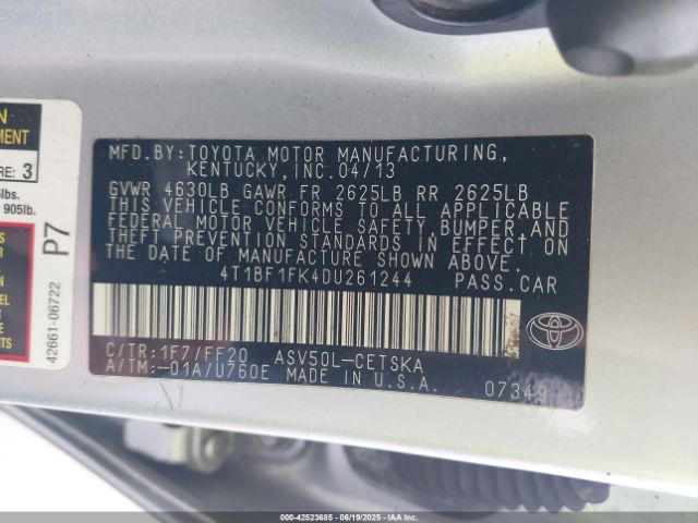 2013 TOYOTA CAMRY 4T1BF1FK4DU261244 Photo 8