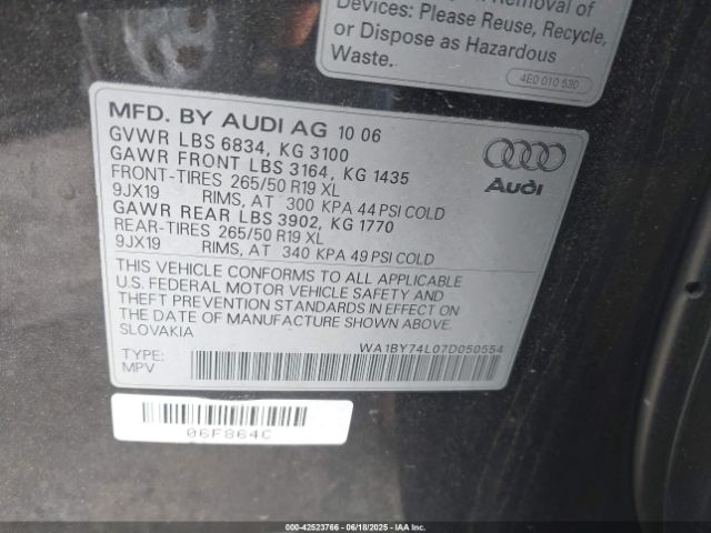 2007 AUDI Q7 WA1BY74L07D050554 Photo 8