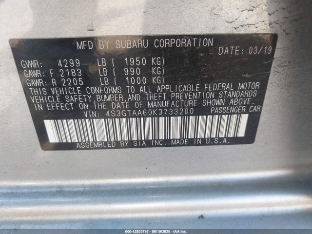 Subaru Impreza 2019 4S3GTAA60K3733200 Image 9