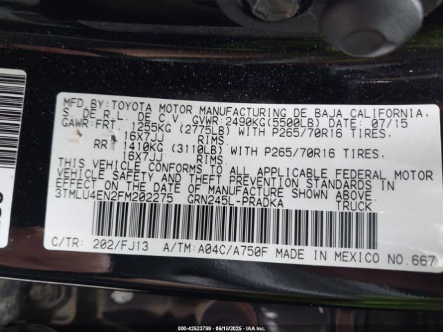 3TMLU4EN2FM202275 Toyota 1gr-fe