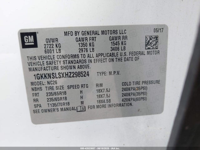 1GKKNSLSXHZ298524 GMC lgx - di: direct injection, vvt: variable valve timing, alum, gen 2