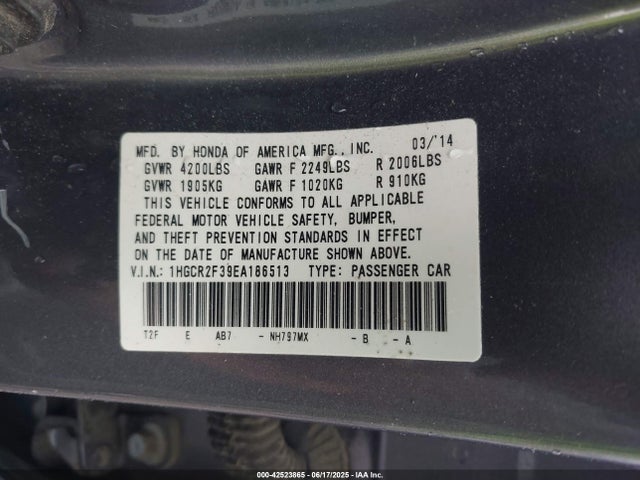 Honda k24w1 2014 1HGCR2F39EA186513 Image 9