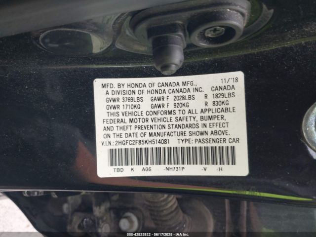 2019 HONDA CIVIC 2HGFC2F85KH514081 Photo 8