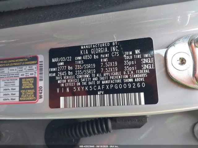5XYK5CAFXPG009260 KIA gdi theta iii
