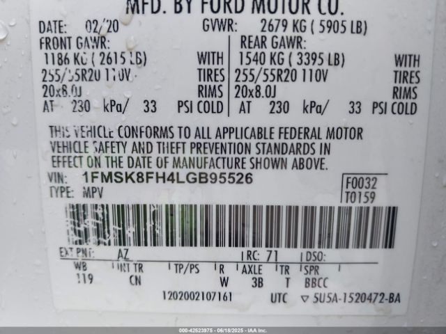 2020 FORD EXPLORER 1FMSK8FH4LGB95526 Photo 8