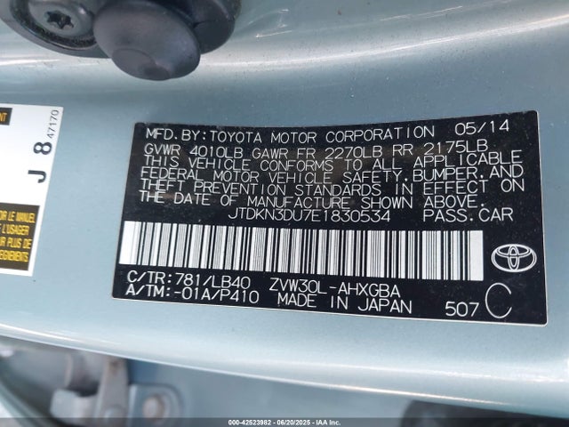 JTDKN3DU7E1830534 Toyota 2zr-fxe+3jm