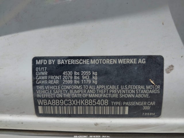 WBA8B9C3XHK885408 BMW 330I