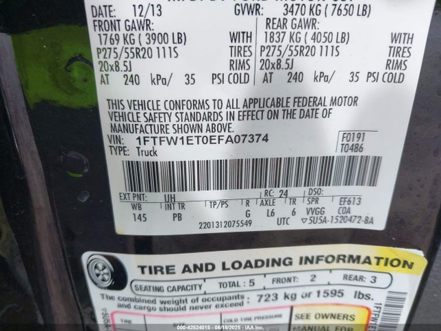 Ford 2014 2014 1FTFW1ET0EFA07374 Image 9