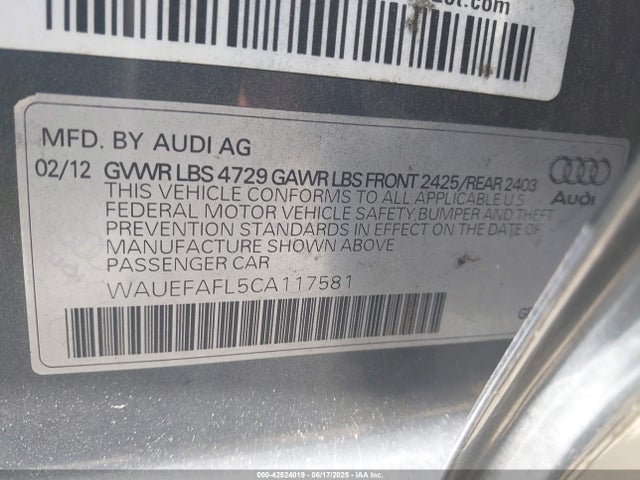 2012 AUDI A4 WAUEFAFL5CA117581 Photo 8