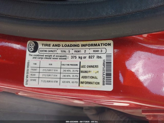 42524088 :رقم المزاد ، 1FADP3J23JL295888 vin ، 2018 Ford Focus Titanium مزاد بيع