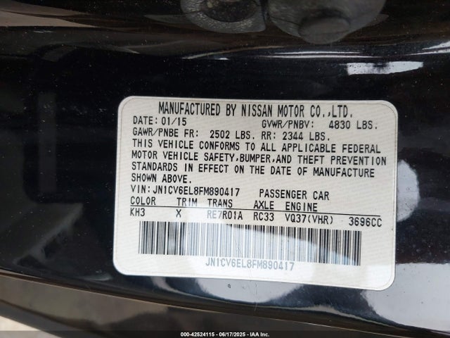 Aukcja sprzedaży 2015 Infiniti Q60, vin: JN1CV6EL8FM890417, numer aukcji: 42524115