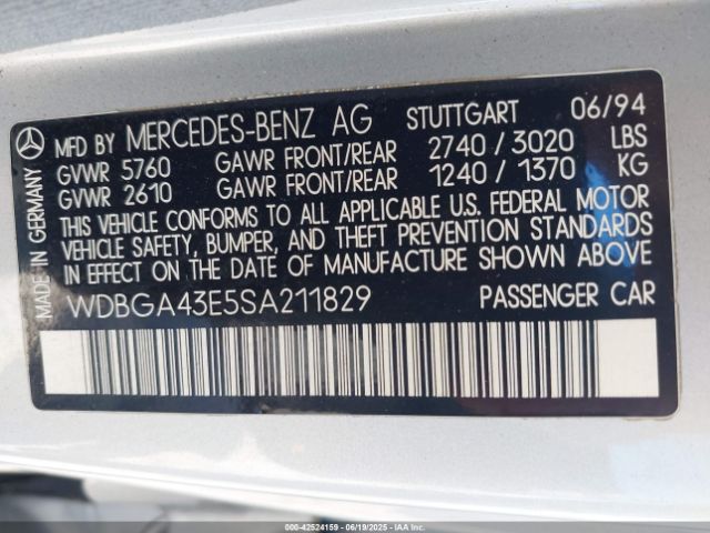 1995 MERCEDES-BENZ S WDBGA43E5SA211829 Photo 8