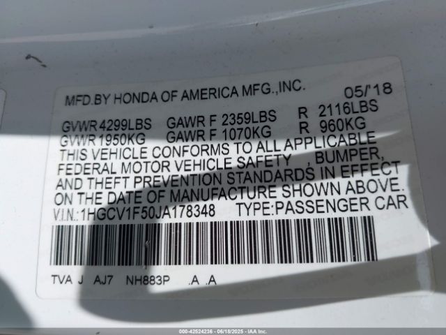 2018 HONDA ACCORD 1HGCV1F50JA178348 Photo 8