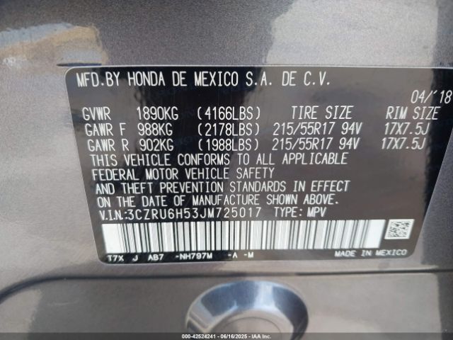 2018 HONDA HR-V 3CZRU6H53JM725017 Photo 8