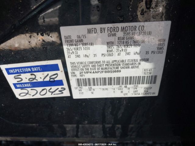 2015 FORD EDGE 2FMPK4AP2FBB59889 Photo 8