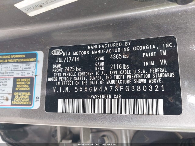 5XXGM4A73FG380321 KIA dohc gdi theta ii