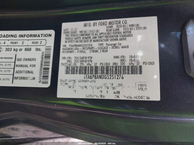 1FA6P8AMXG5251276 Ford 2016
