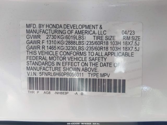 2023 HONDA ODYSSEY 5FNRL6H60PB056011 Photo 8