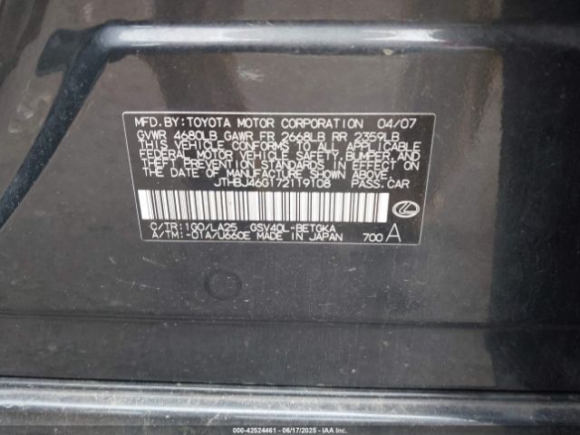 2007 LEXUS ES 350 JTHBJ46G172119108 Photo 8