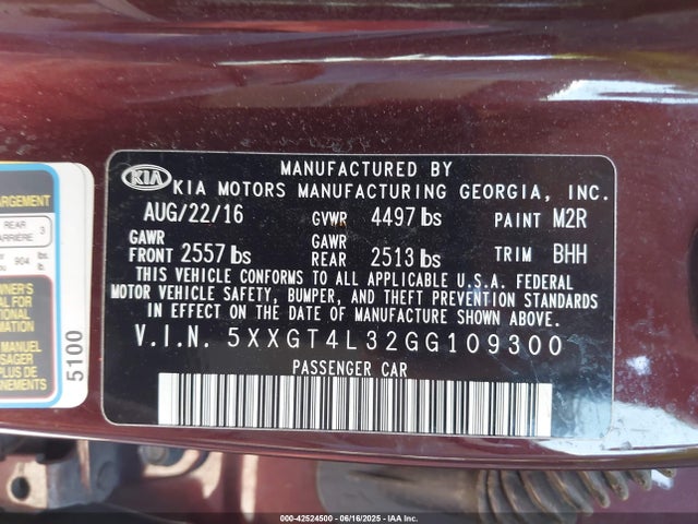 5XXGT4L32GG109300 KIA t-gdi theta ii
