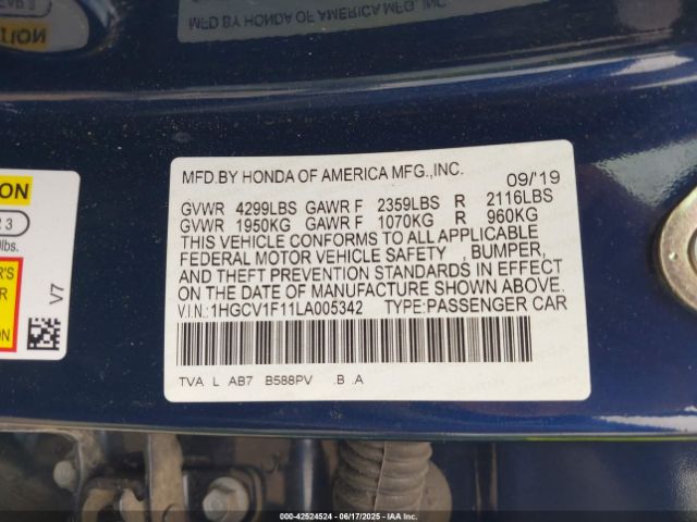 2020 HONDA ACCORD 1HGCV1F11LA005342 Photo 8