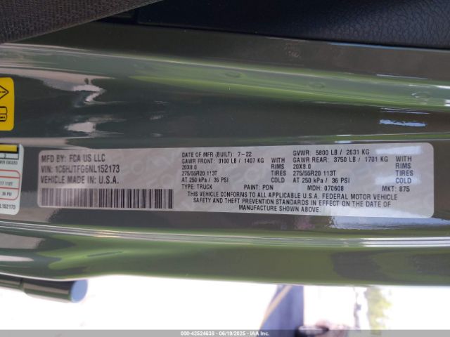 2022 JEEP GLADIATOR 1C6HJTFG6NL152173 Photo 8