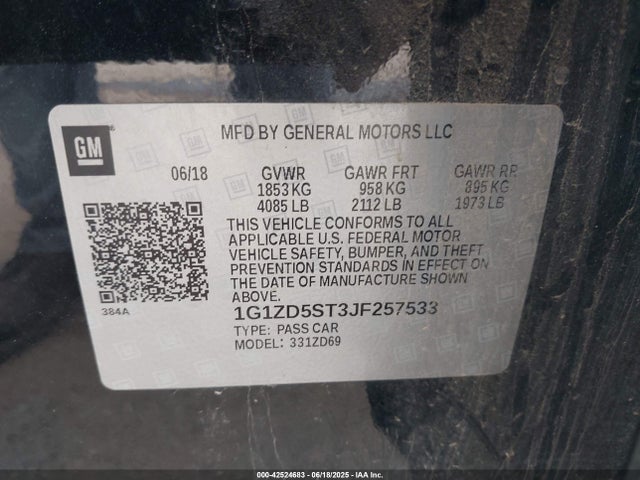 1G1ZD5ST3JF257533 Chevrolet lfv - direct injection, variable valve timing, gen 1