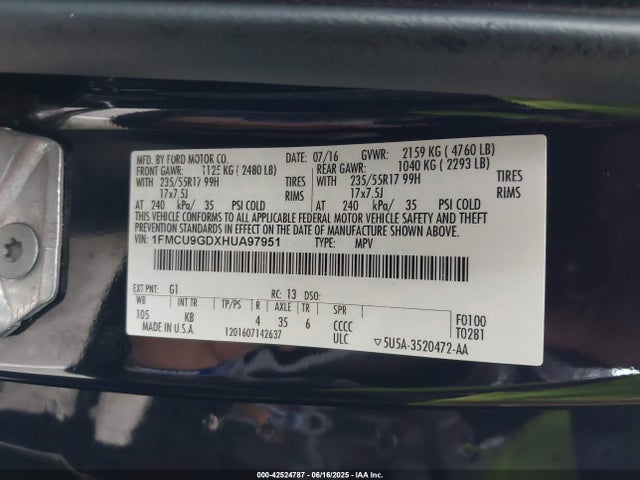 1FMCU9GDXHUA97951 Ford gtdi sigma w/premium fuel