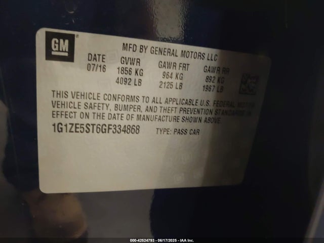 1G1ZE5ST6GF334868 Chevrolet lfv - di: direct injection, vvt, gen1 gmna