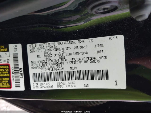 5TFEY5F19JX242306 Toyota 3ur-fe