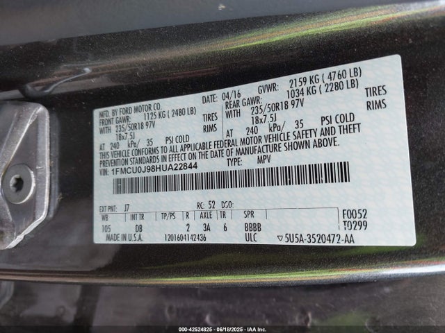 1FMCU0J98HUA22844 Ford 2017