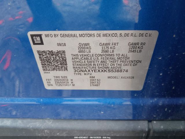 2019 CHEVROLET EQUINOX 3GNAXYEXXKS538874 Photo 8