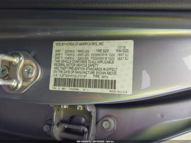5J8TB3H51GL010197 Acura Rdx Technology   Acurawatch Plus Packages/technology Package