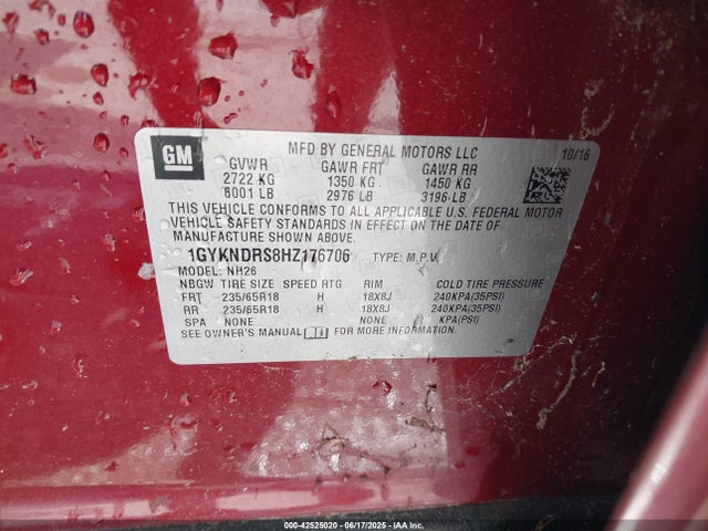 2017 CADILLAC XT5 1GYKNDRS8HZ176706 Photo 8