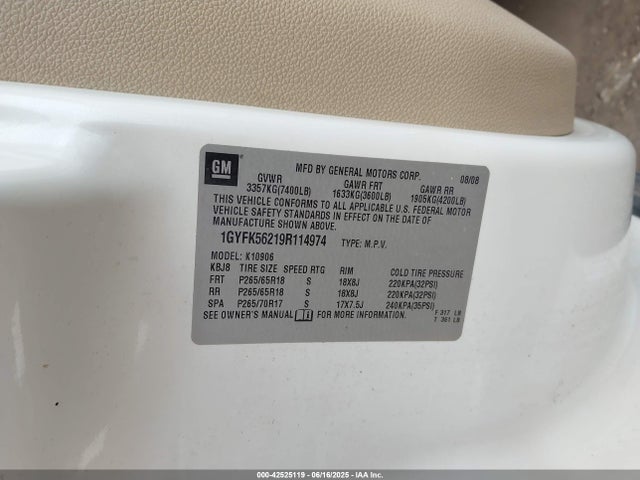 2009 CADILLAC ESCALADE ESV 1GYFK56219R114974 Photo 8