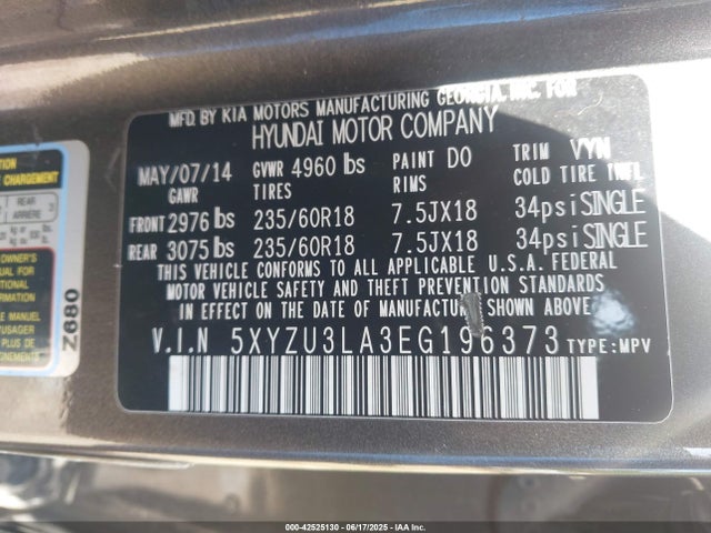 5XYZU3LA3EG196373 Hyundai t-gdi theta