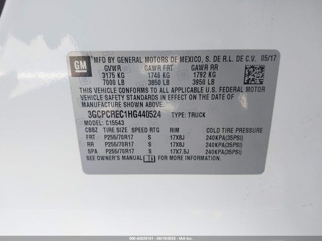 3GCPCREC1HG440524 Chevrolet l83 - sidi: spark ignited direct injection, vvt: variable valve timing, afm, e85 max, alum