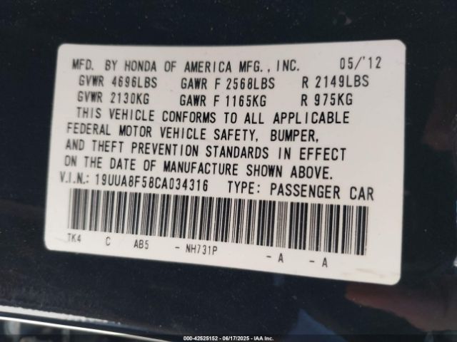 2012 ACURA TL 19UUA8F58CA034316 Photo 8