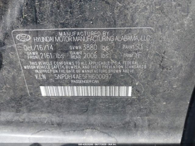 5NPDH4AE5FH600097 Hyundai dohc mpi nu