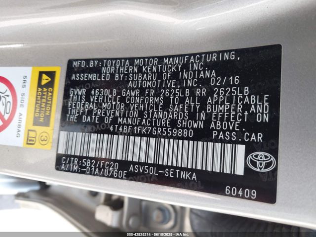 4T4BF1FK7GR559880 Toyota 2ar-fe