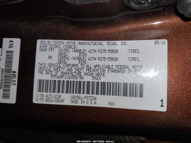 5TFAW5F11GX556786 Toyota 3ur-fbe